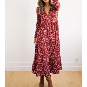 Free People Pink and Red Floral Maxi Dress, Size XS